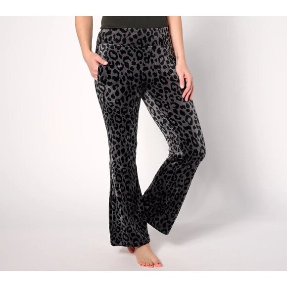 Cuddl Duds Pants - Cuddl Duds Regular Double Plush Velour Boot Leg Pant Leopard,1X